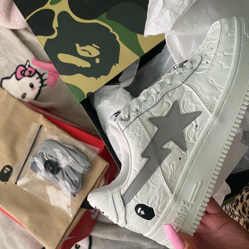Bape White and Gray Sneakers Classic Streetwear Style